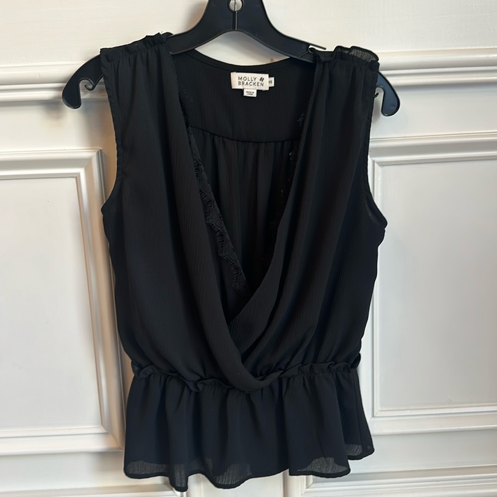 Women’s Molly Bracken Blouse Black Lace Sleeveless Size XS Loose Fitting